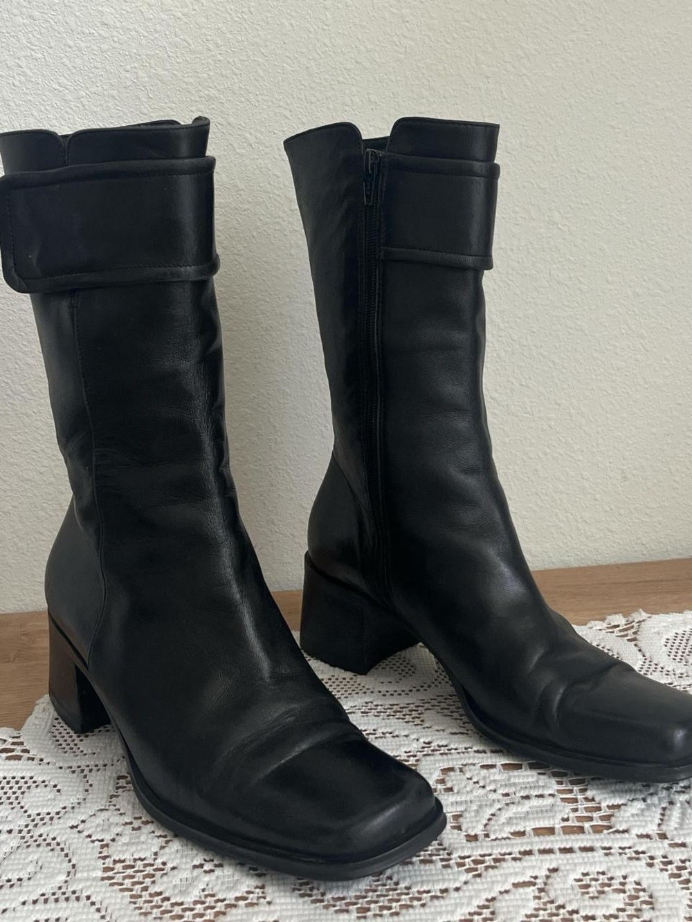Italian square toe leather boots